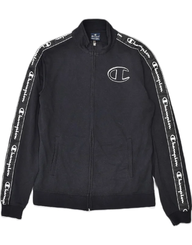 men's down jackets -CHAMPION Girls Graphic Tracksuit Top Jacket 15-16 Years 2XL Black Cotton