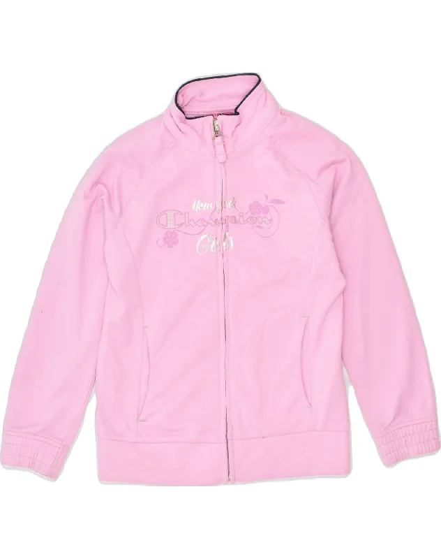 men's checked jackets -CHAMPION Girls Graphic Tracksuit Top Jacket  5-6 Years XS Pink Polyester