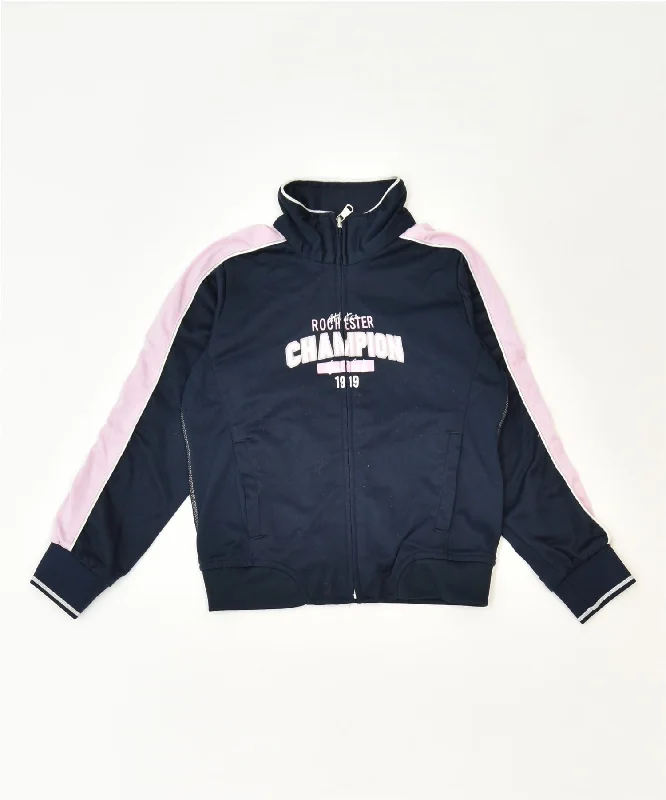 men's checked jackets -CHAMPION Girls Graphic Tracksuit Top Jacket 7-8 Years Small Navy Blue