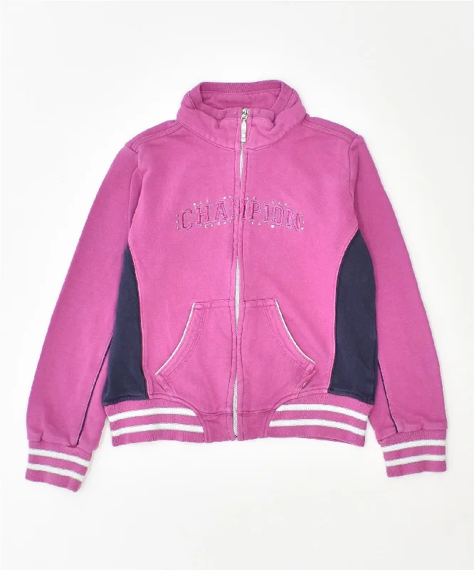 men's casual zip-up jackets -CHAMPION Girls Graphic Tracksuit Top Jacket 7-8 Years Small Pink Cotton