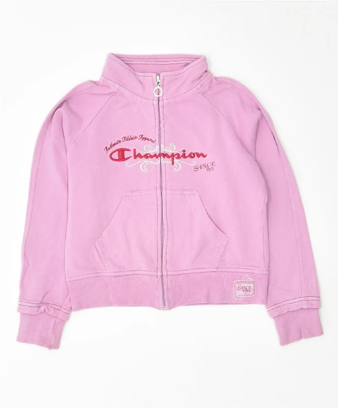 men's winter-ready jackets -CHAMPION Girls Graphic Tracksuit Top Jacket 7-8 Years Small Pink Cotton