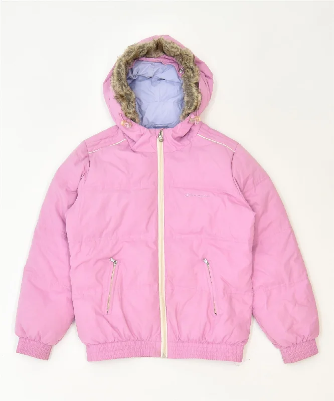 men's fashionable jackets -CHAMPION Girls Hooded Padded Jacket 9-10 Years Medium Pink Winter