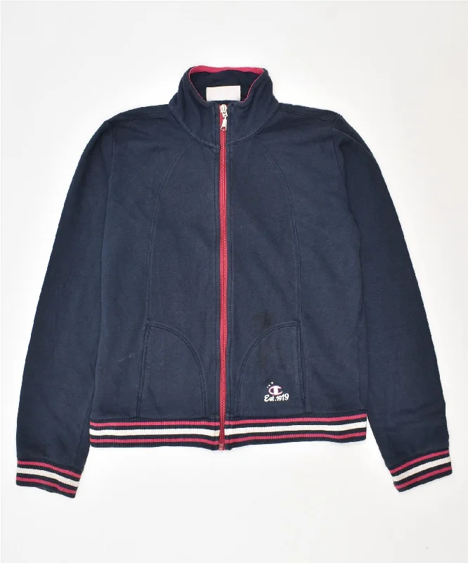 men's trench coats -CHAMPION Girls Tracksuit Top Jacket 13-14 Years XL Navy Blue Cotton