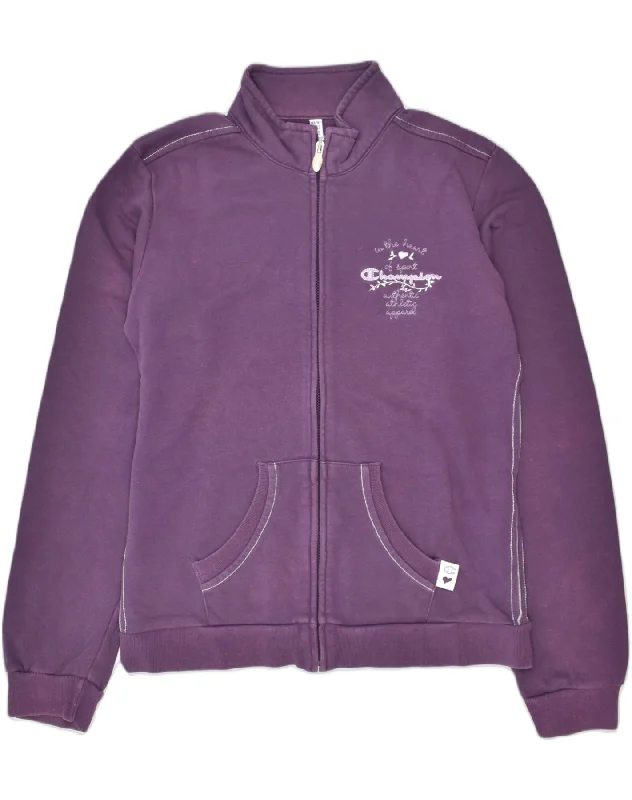 men's warm puffer jackets -CHAMPION Girls Tracksuit Top Jacket 13-14 Years XL Purple Cotton