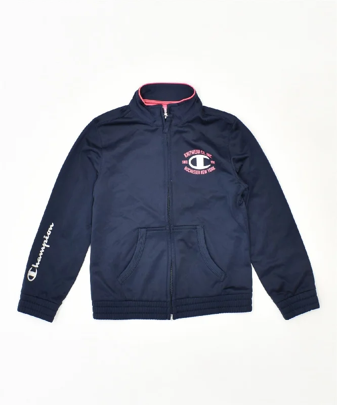 men's fleece jackets for cold weather -CHAMPION Girls Tracksuit Top Jacket 5-6 Years XS Navy Blue Polyester