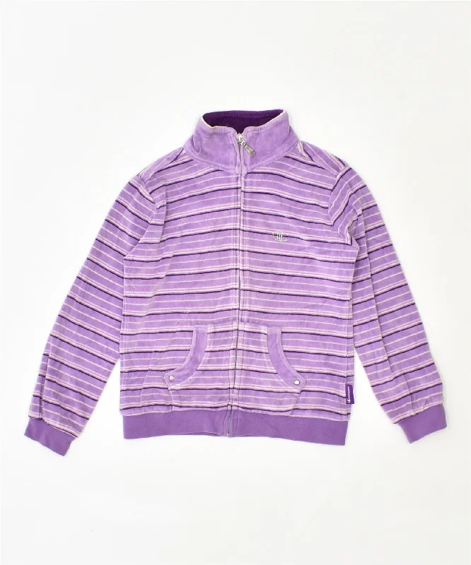 men's stylish jackets -CHAMPION Girls Tracksuit Top Jacket 5-6 Years XS Purple Striped Cotton