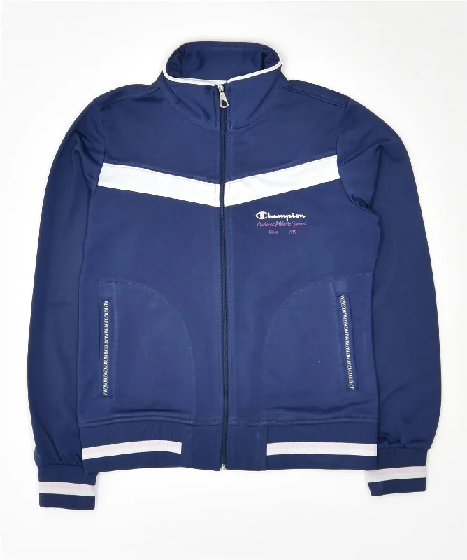 men's warm jackets -CHAMPION Girls Tracksuit Top Jacket 9-10 Years Medium Blue Polyester