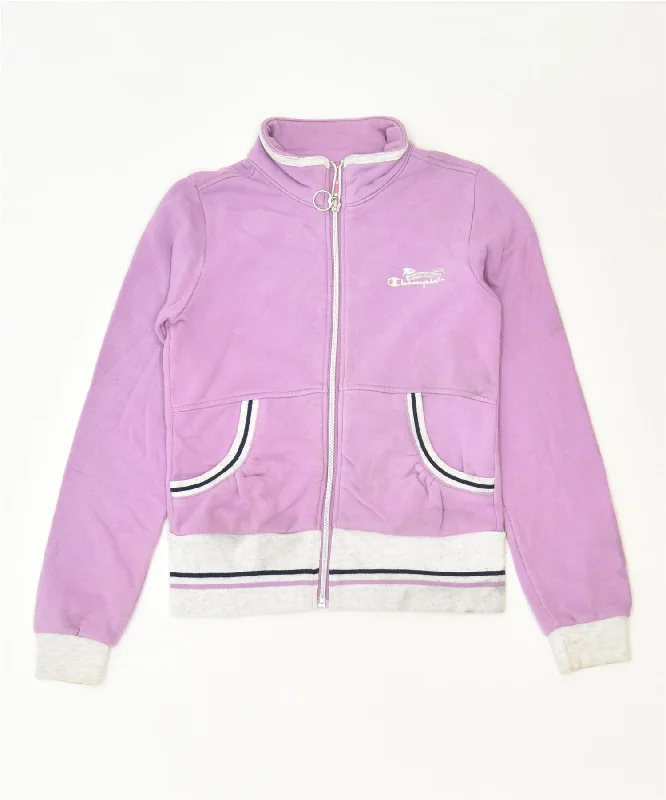 men's quilted jackets -CHAMPION Girls Tracksuit Top Jacket 9-10 Years Medium Purple Cotton Sports