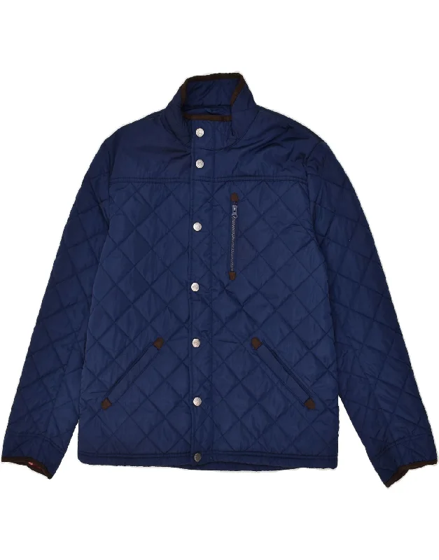 men's zippered windbreaker jackets -CREW CLOTHING Mens Quilted Jacket UK 38 Medium Navy Blue Polyester