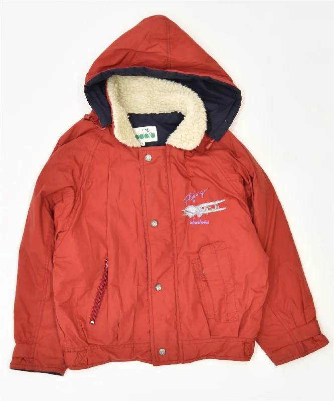 men's varsity jackets for winter -DIADORA Boys Hooded Windbreaker Jacket 10-11 Years Large Red Cotton