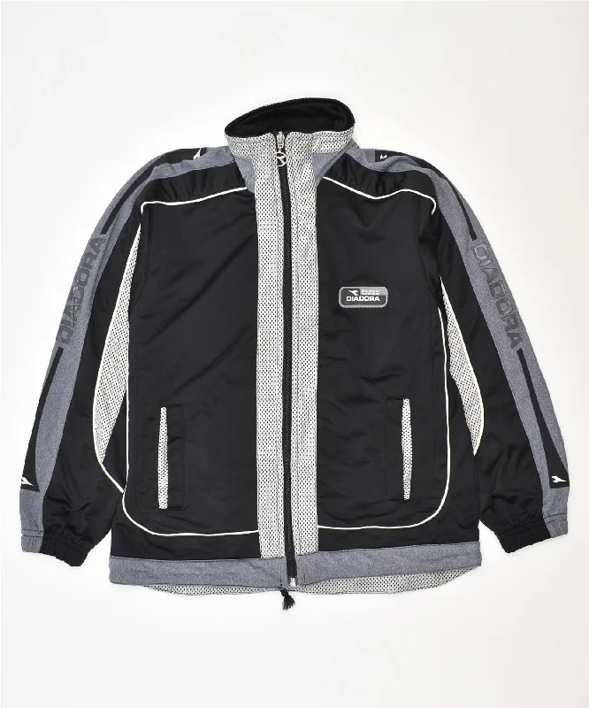 men's outdoor performance jackets -DIADORA Boys Tracksuit Top Jacket 9-10 Years Black Polyester