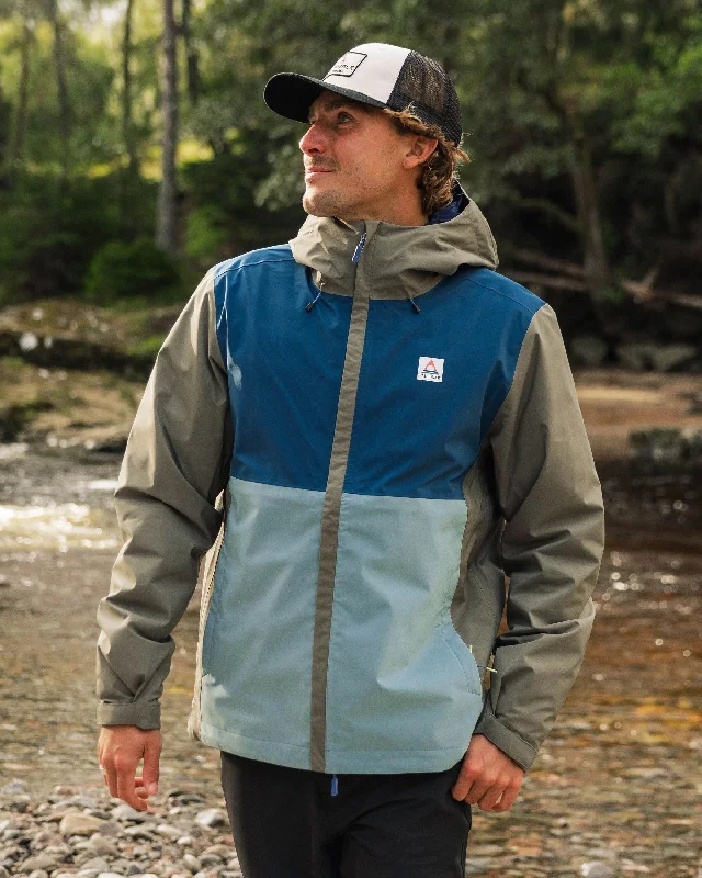 men's tailored winter jackets -Downpour Recycled Waterproof Jacket - Tidal Blue/Arctic/Dusty Olive