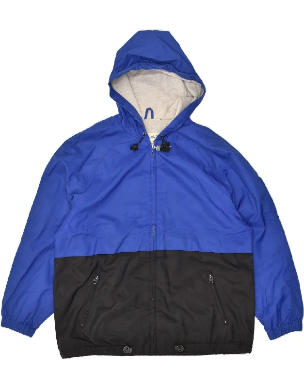 men's casual jackets -EDDIE BAUER Mens Hooded Rain Jacket UK 38 Medium Blue Colourblock Nylon