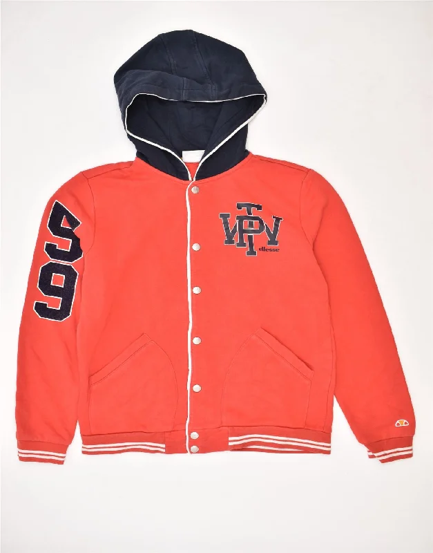 men's ski jackets -ELLESSE Boys Graphic Hooded Bomber Jacket 13-14 Years Orange Cotton