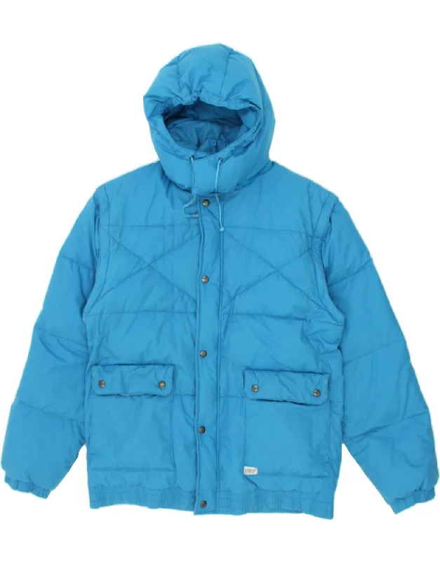 men's casual denim jackets -ETIREL Mens Hooded Padded Jacket UK 38 Medium Blue Cotton