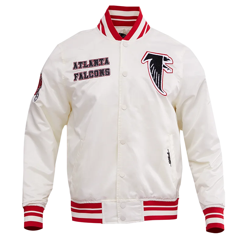 men's rain jackets -NFL ATLANTA FALCONS RETRO CLASSIC MEN'S RIB SATIN JACKET (EGGSHELL/RED)