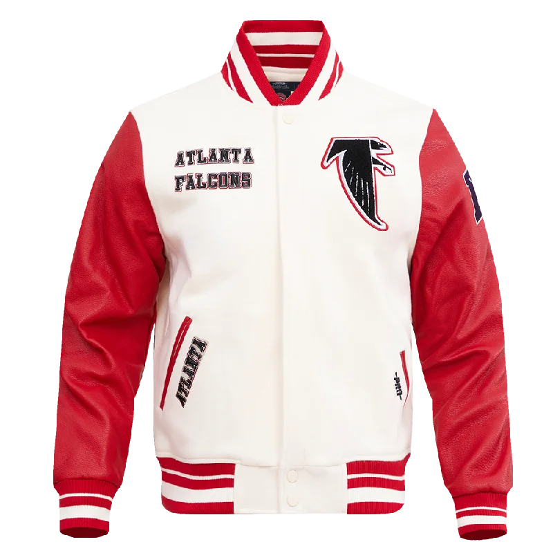 men's insulated jackets for cold weather -NFL ATLANTA FALCONS RETRO CLASSIC MEN'S RIB WOOL VARSITY JACKET (EGGSHELL/ RED)