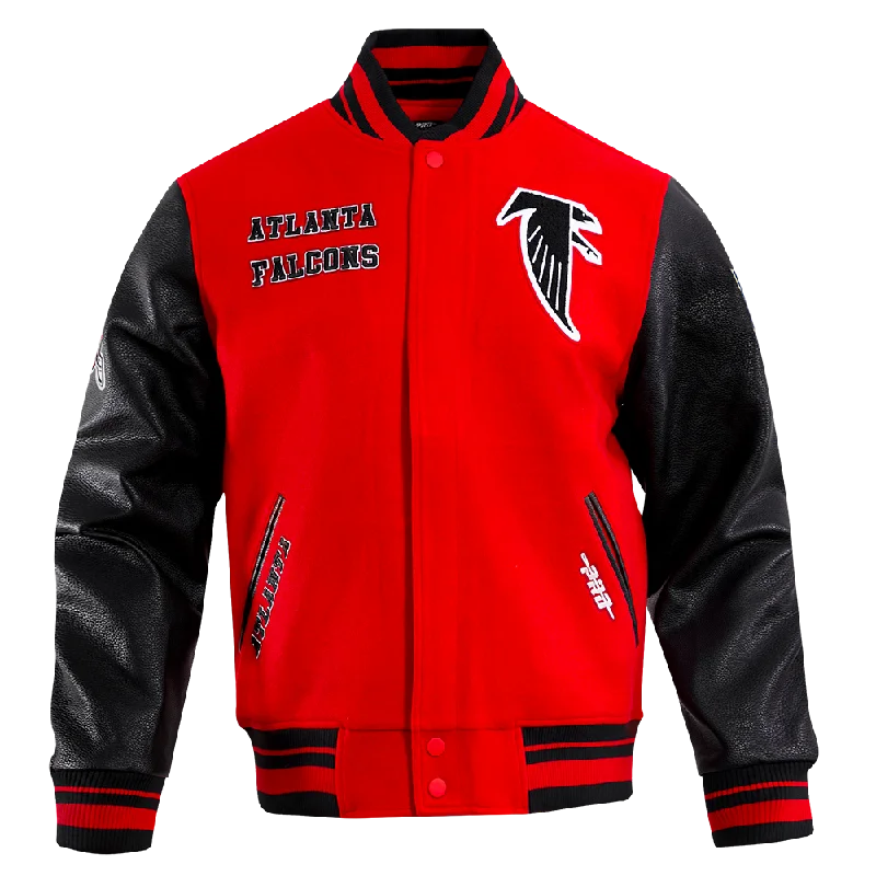 men's hiking jackets -NFL ATLANTA FALCONS RETRO CLASSIC MEN'S RIB WOOL VARSITY JACKET (RED/BLACK)