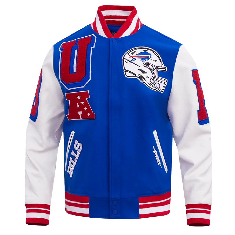 men's biker jackets -NFL BUFFALO BILLS MASHUP MEN'S RIB WOOL VARSITY JACKET (ROYAL BLUE/RED)