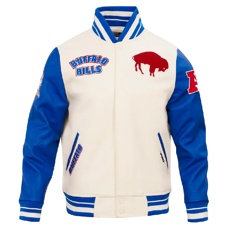 men's tailored jackets -NFL BUFFALO BILLS RETRO CLASSIC MEN'S RIB WOOL VARSITY JACKET (EGGSHELL/ROYAL BLUE)