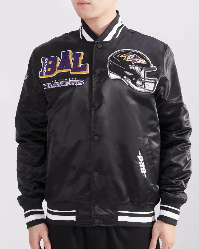 men's bomber jackets for winter -NFL BALTIMORE RAVENS MASHUP MEN'S RIB SATIN JACKET (BLACK)