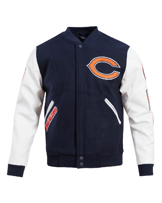 men's denim jackets -NFL CHICAGO BEARS CLASSIC WOOL MEN'S VARSITY JACKET (MIDNIGHT NAVY/WHITE)