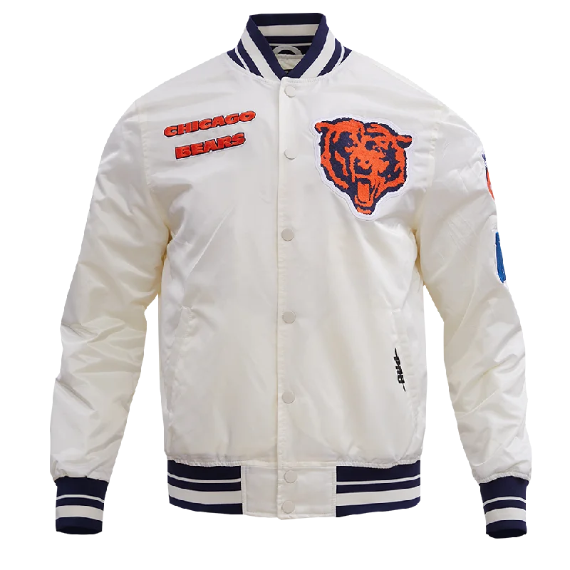 men's army-style jackets -NFL CHICAGO BEARS RETRO CLASSIC MEN'S RIB SATIN JACKET (EGGSHELL/ MIDNIGHT NAVY)