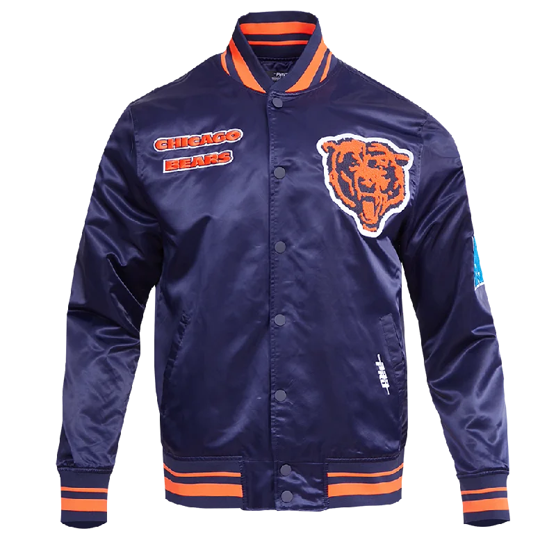 men's windbreaker jackets -NFL CHICAGO BEARS RETRO CLASSIC MEN'S RIB SATIN JACKET (MIDNIGHT NAVY/ORANGE/MIDNIGHT NAVY)