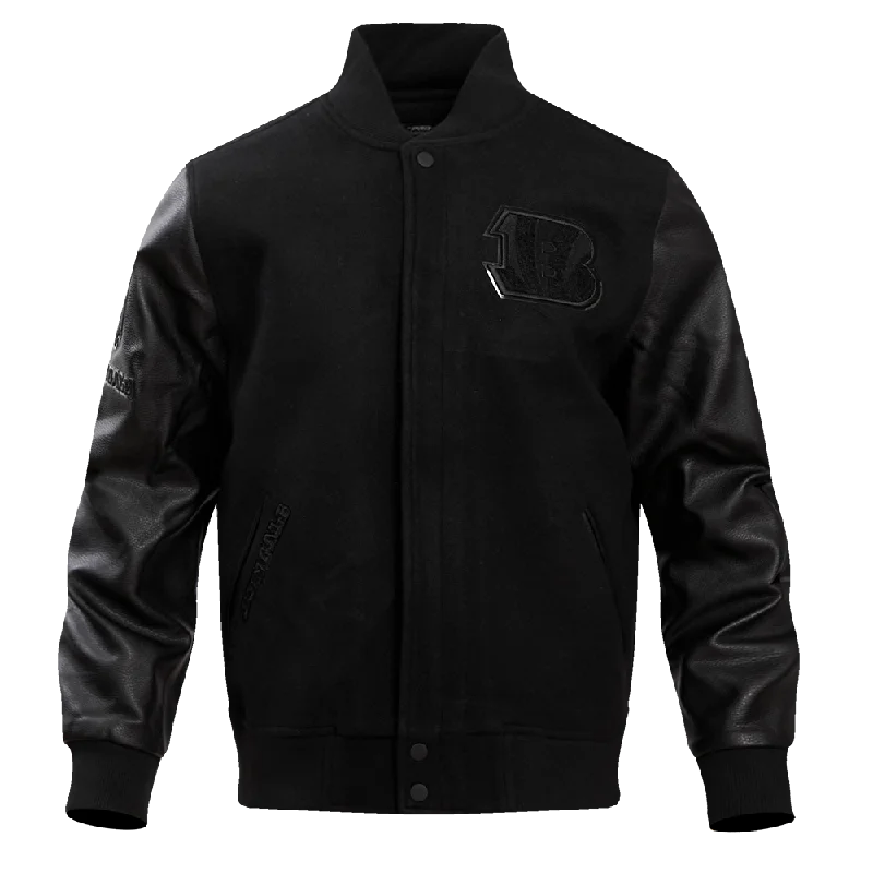 men's designer jackets -NFL CINCINNATI BENGALS TRIPLE BLACK LOGO MEN'S VARSITY JACKET (TRIPLE BLACK)