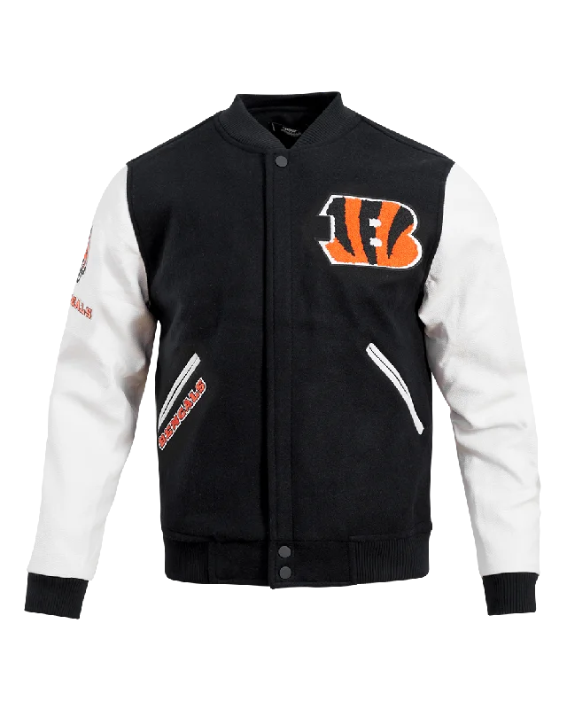 men's zip-up bomber jackets -NFL CINCINNATI BENGALS CLASSIC WOOL MEN'S VARSITY JACKET (BLACK/WHITE)