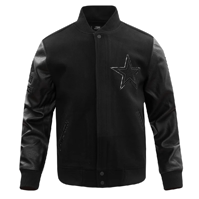 men's winter coat jackets -NFL DALLAS COWBOYS TRIPLE BLACK WOOL MEN'S VARSITY JACKET (BLACK)