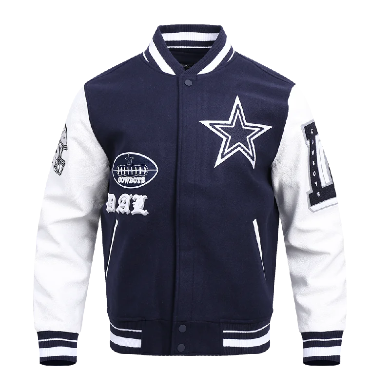 men's long trench jackets -NFL DALLAS COWBOYS OLD ENGLISH MEN'S RIB WOOL VARSITY JACKET (MIDNIGHT NAVY/WHITE)