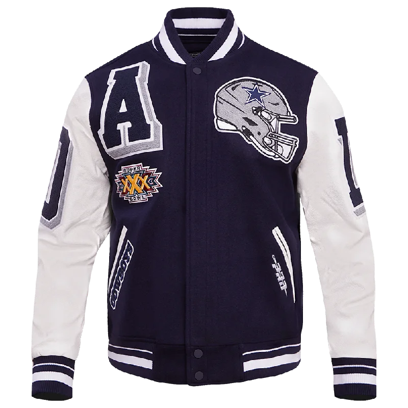 men's performance jackets for running -NFL DALLAS COWBOYS MASHUP MEN'S RIB WOOL VARSITY JACKET (MIDNIGHT NAVY/WHITE)