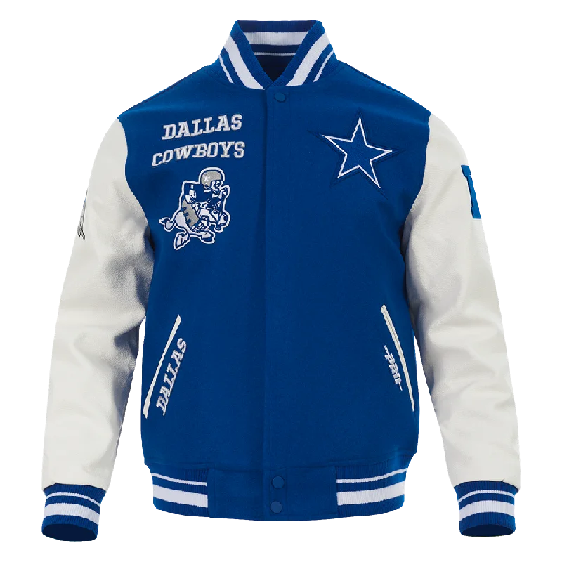 men's insulated jackets for cold weather -NFL DALLAS COWBOYS RETRO CLASSIC MEN'S RIB WOOL VARSITY JACKET (DODGER BLUE/WHITE)