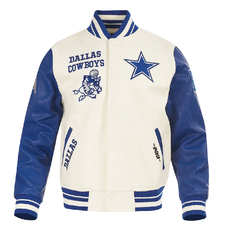 men's insulated jackets -NFL DALLAS COWBOYS RETRO CLASSIC MEN'S RIB WOOL VARSITY JACKET (EGGSHELL/DODGER BLUE)