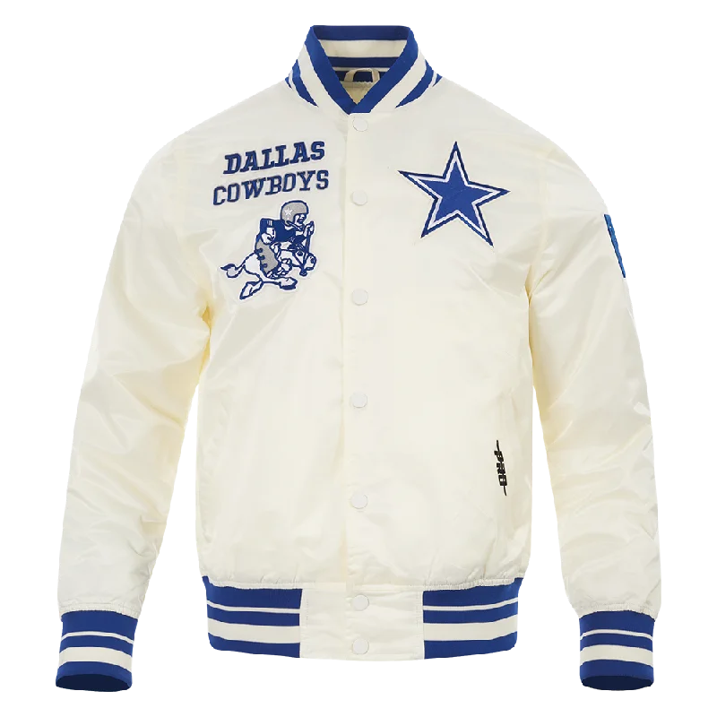 men's quilted jackets -NFL DALLAS COWBOYS RETRO CLASSIC MEN'S RIB SATIN JACKET (EGGSHELL/DODGER BLUE)