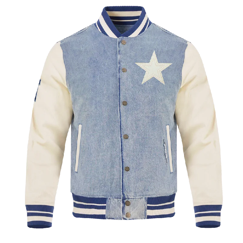 men's casual warm jackets -NFL DALLAS COWBOYS VARSITY BLUES MEN'S DENIM VARSITY JACKET (DENIM/LINEN)