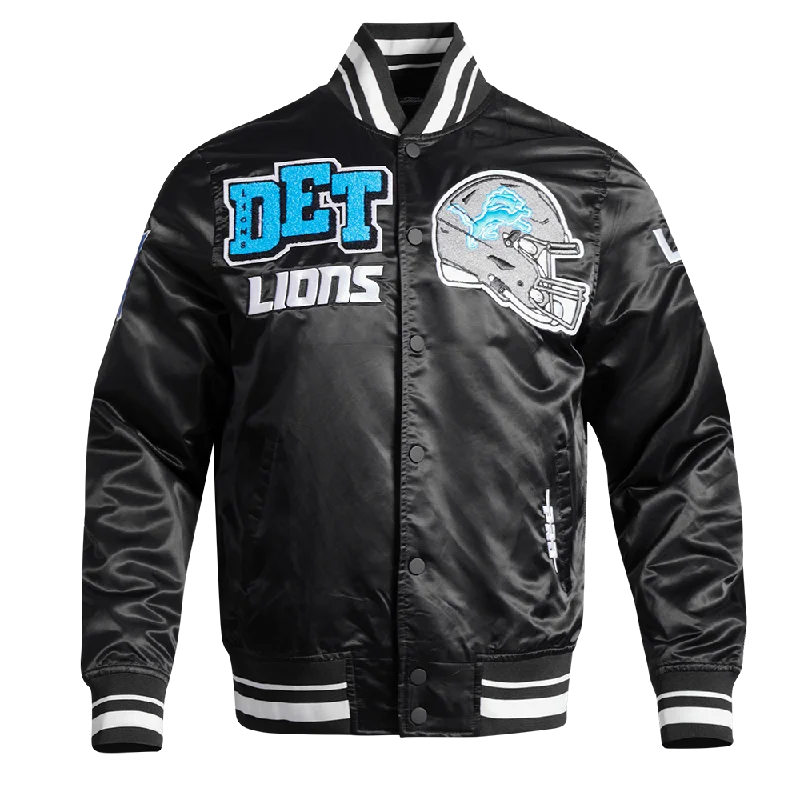 men's denim jackets -NFL DETROIT LIONS MASHUP MEN'S RIB SATIN JACKET (BLACK)