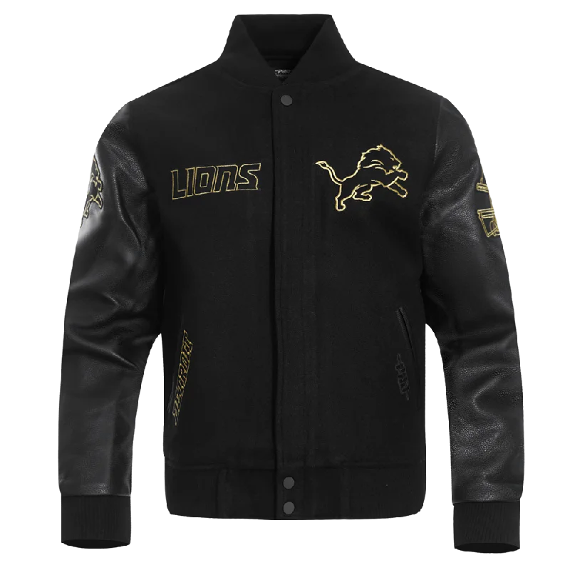 men's stylish jackets -NFL DETROIT LIONS BLACK & GOLD MEN'S WOOL VARSITY JACKET (JET BLACK)