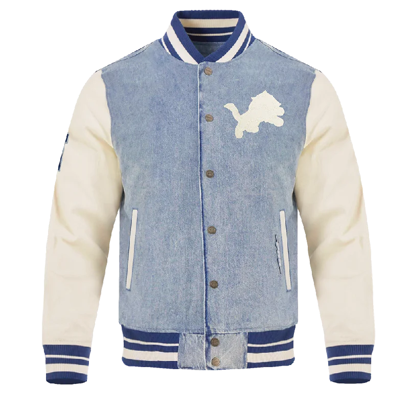 men's thermal jackets -NFL DETROIT LIONS VARSITY BLUES MEN'S DENIM VARSITY JACKET (DENIM/LINEN)