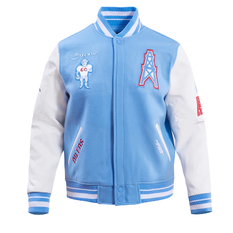 men's formal jackets -NFL HOUSTON OILERS RETRO CLASSIC MEN'S RIB WOOL VARSITY JACKET (UNIVERSITY BLUE/WHITE)