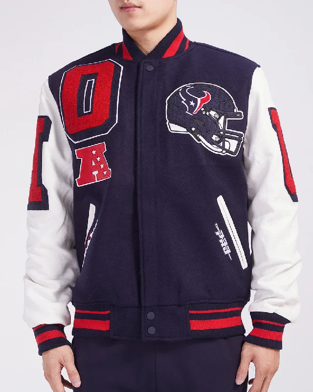 men's thermal jackets -NFL HOUSTON TEXANS MASHUP MEN'S RIB WOOL VARSITY JACKET (MIDNIGHT NAVY/RED/MIDNIGHT NAVY)