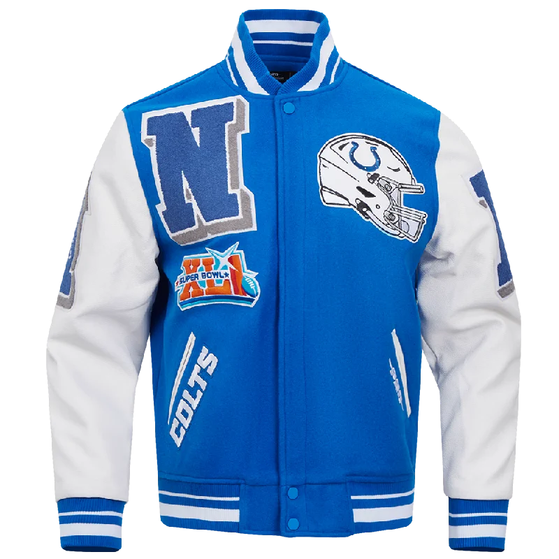 men's coat jackets for winter -NFL INDIANAPOLIS COLTS MASHUP RIB WOOL MEN'S VARSITY JACKET (ROYAL BLUE/WHITE)