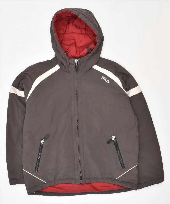 men's puffer jackets -FILA Boys Hooded Padded Jacket 9-10 Years Grey Nylon