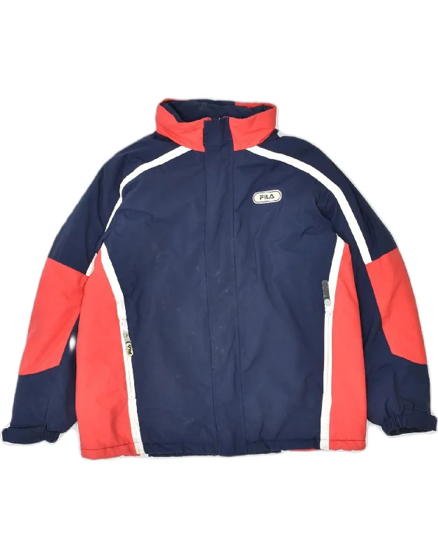 men's modern style jackets -FILA Boys Windbreaker Jacket 11-12 Years Navy Blue Colourblock Nylon