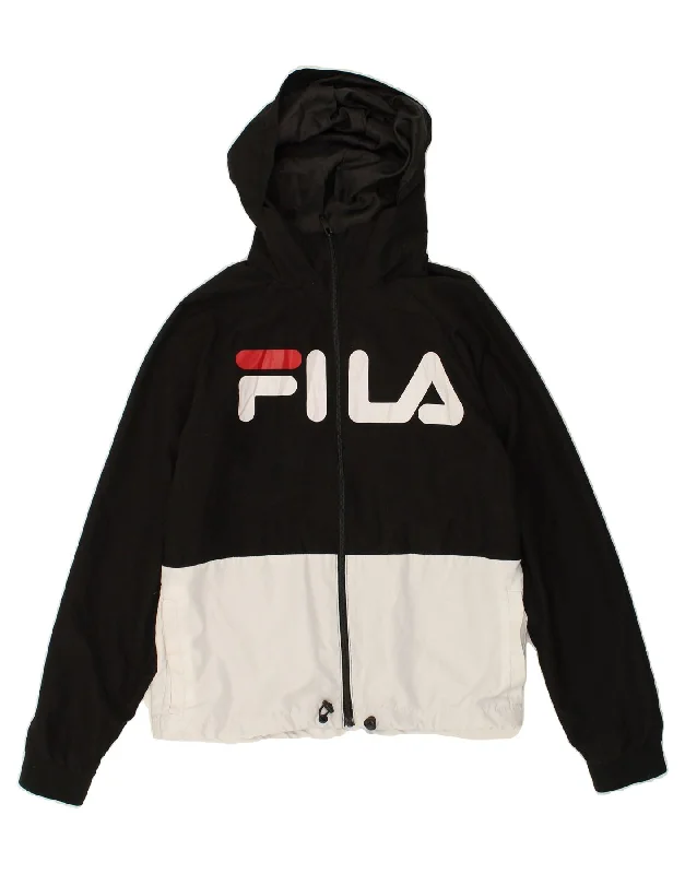 men's button-up jackets -FILA Mens Graphic Rain Jacket UK 36 Small Black Colourblock Polyester