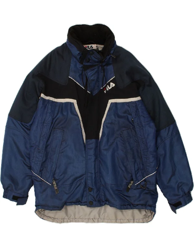 men's zip-up bomber jackets -FILA Mens Hooded Windbreaker Jacket IT 52 XL Blue Colourblock