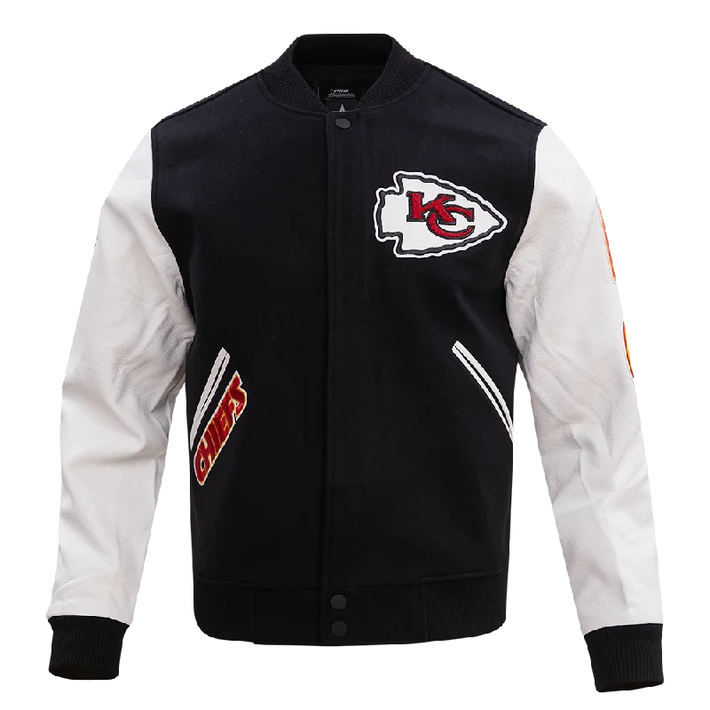 men's waterproof trench jackets -NFL KANSAS CITY CHIEFS CLASSIC WOOL MEN'S VARSITY JACKET (BLACK/WHITE)