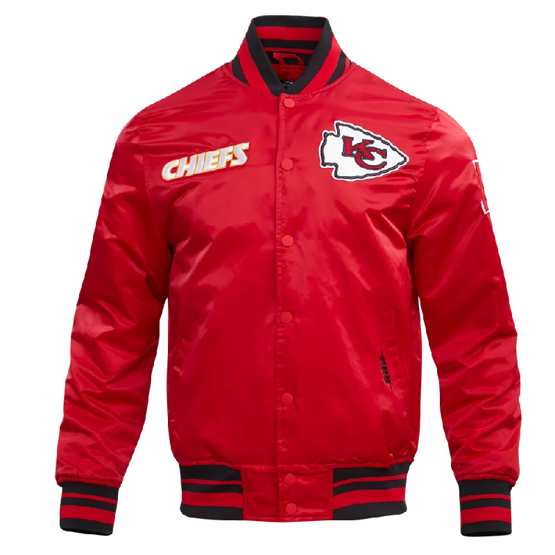 men's stylish bomber jackets -NFL KANSAS CITY CHIEFS RETRO CLASSIC MEN'S RIB SATIN JACKET (RED/BLACK)