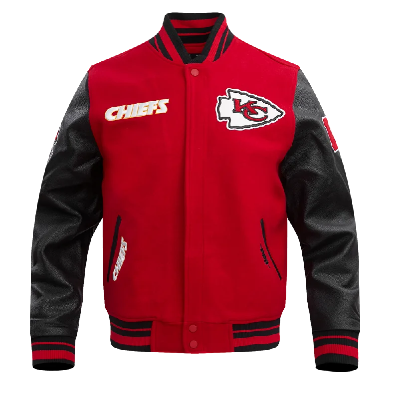 men's light jacket for spring -NFL KANSAS CITY CHIEFS RETRO CLASSIC MEN'SS RIB WOOL VARSTIY JACKET (RED/BLACK)